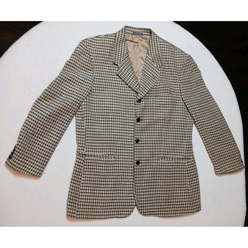 Zanetti Italy Men Super 100s Merino Wool Houndstooth Sport Coat Blazer Size 52R